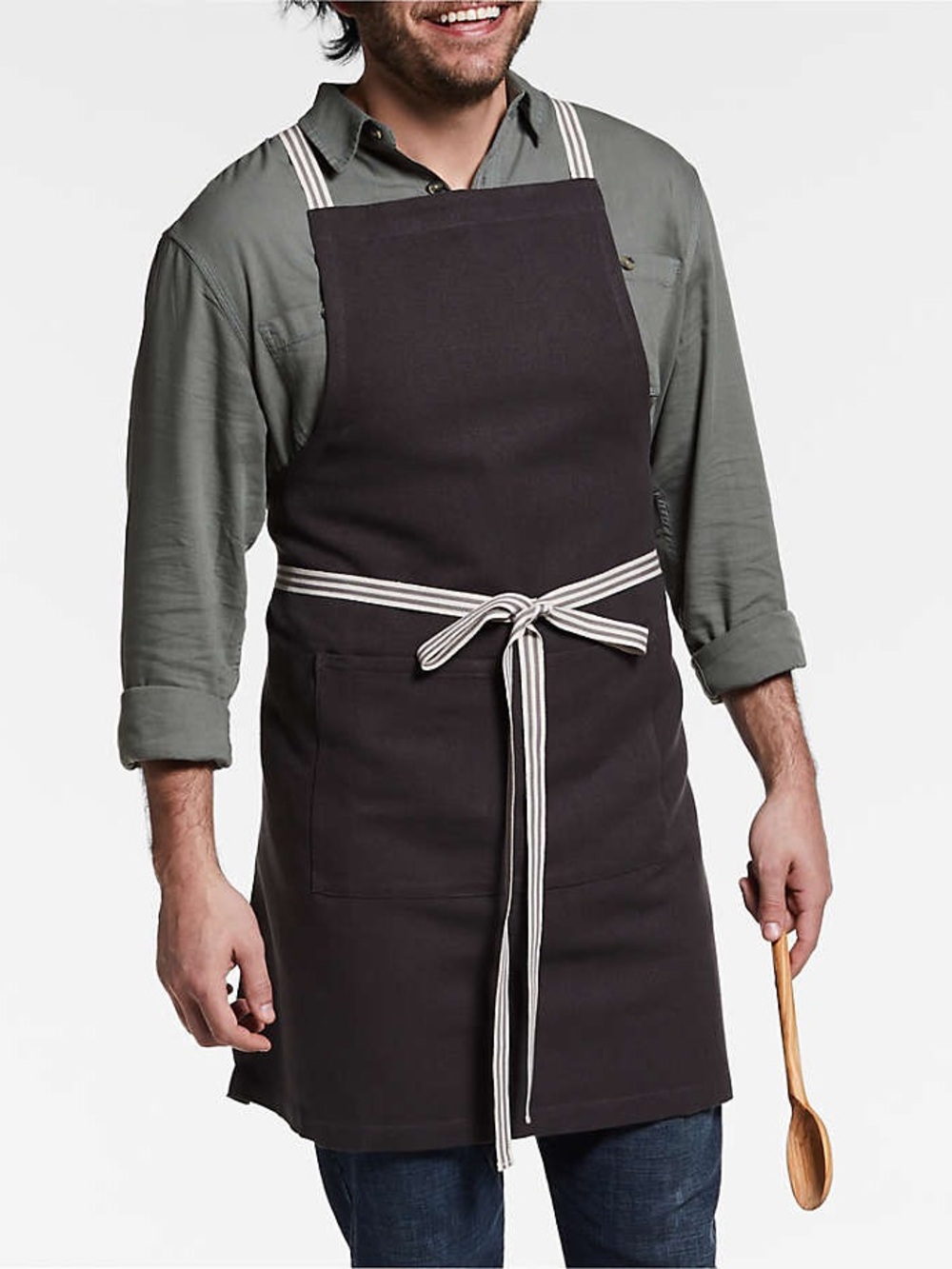 Crate&Barrel Oslo Charcoal Gray Linen Kitchen Apron